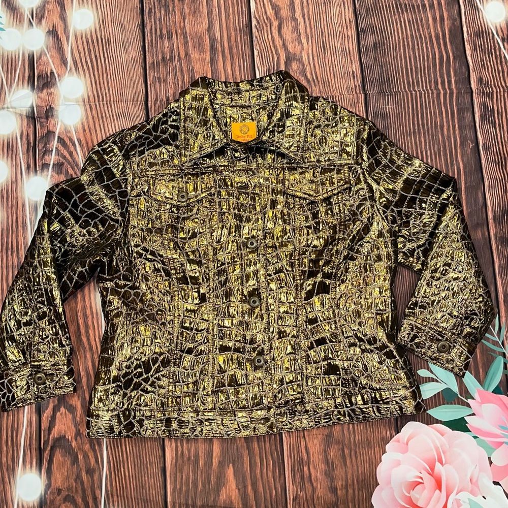 Women’s Ruby Rd Jacket Gold Iridescent Lightweight Jacket Size 8P Pocketed